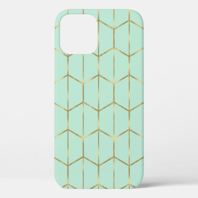 Funda De Case-Mate Para iPhone Boho Mint Green Hexagon Gold & Geometric Glam (Reverso )
