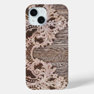 Funda Para iPhone 15 boho moda Rustic Country Western Barn Wood Lace