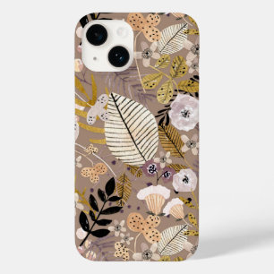 Funda Para iPhone 14 De Case-Mate Boho Negro Blanco Dorado Melocotón Hoja Floral Dib