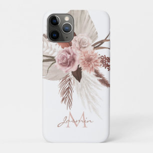 Funda Para iPhone 11 Pro Boho Pink Pampas Grass Flores Secas Monograma