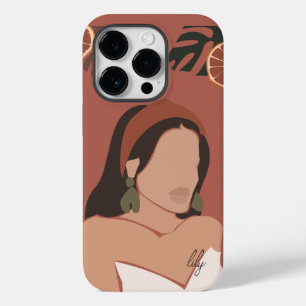 Funda Para iPhone 14 Pro De Case-Mate Boho Resumen arte mujer Ilustracion , tono de tier