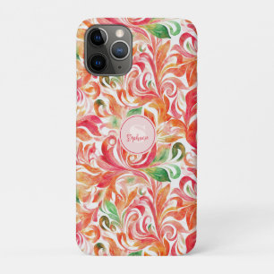 Funda Para iPhone 11 Pro Boho Rojo Rosa Naranja Verde Paisley Floral