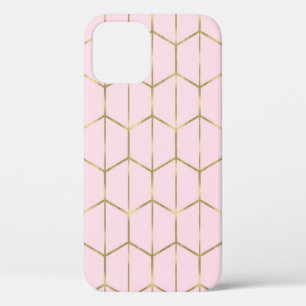 Funda Para iPhone 12 Boho Rosa Hexágono Dorado y Glam Geométrico 