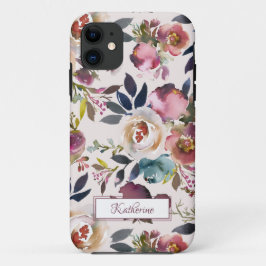 Funda Para iPhone 11 Boho Rubor Pink Floral Nombrado Watercolor