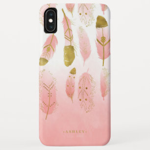 Funda Para iPhone XS Max Boho Rubor Pink & Gold Fethers Ombre Personalizado