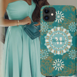 Funda Para iPhone 11 Boho Tribal Mandala en variación Verde azulada y N