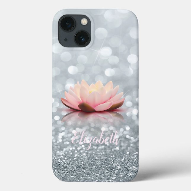 Funda De Case-Mate Para iPhone Bokeh Lotus, Purpurinoso elegante de Plata Girly (Reverso)