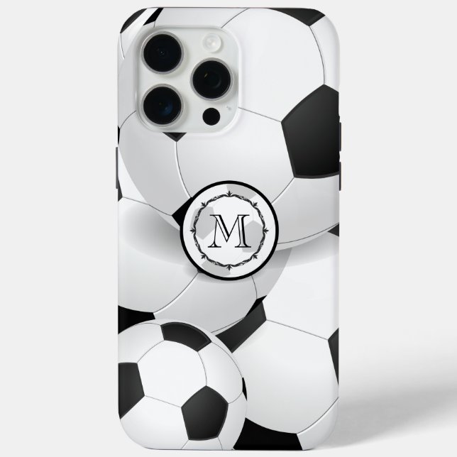 Funda De Case-Mate Para iPhone Bola de fútbol monograma (Reverso )