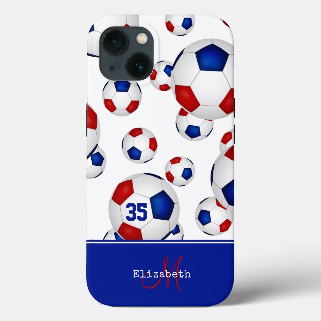 Funda De Case-Mate Para iPhone bolas de fútbol azul rojo giratorio personalizadas (Reverso )