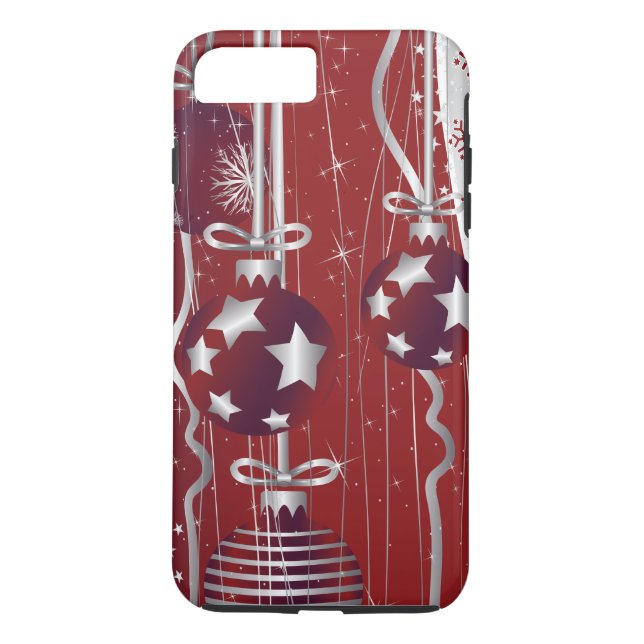Funda De Case-Mate Para iPhone Bolas de Navidades rojos, plateados, estrellas y c (Reverso)