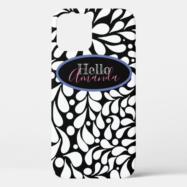 Funda De Case-Mate Para iPhone Bold modern white flowers on black background Case (Reverso )