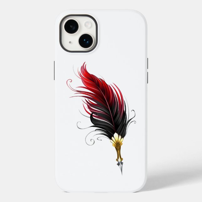 Funda De Case-Mate Para iPhone Bolígrafo pluma roja con plumilla dorada (Reverso )