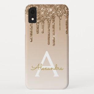 Funda Para iPhone XR Bolling de oro Monograma Purpurina espumoso de l