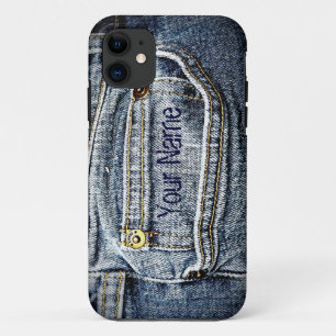 Funda Para iPhone 11 Bolsillo azul del dril de algodón de Jean - añad