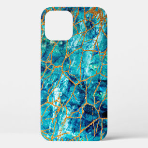 Funda Para iPhone 12 Bonita textura de lujo de mármol azul con oro.