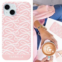 Funda Para iPhone 15 Bonito Bow Nombre personalizado Rosa
