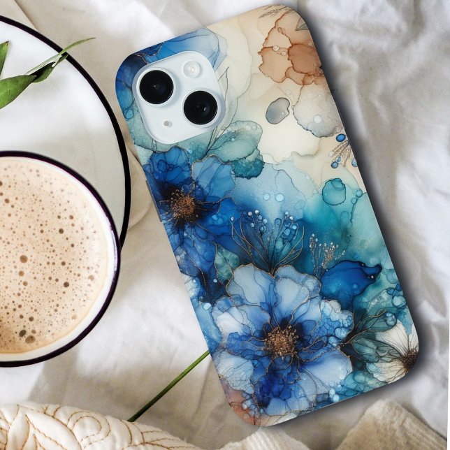 Funda De Case-Mate Para iPhone Bonito Cherry Blossom | acuarela azul y dorada (Subido por el creador)