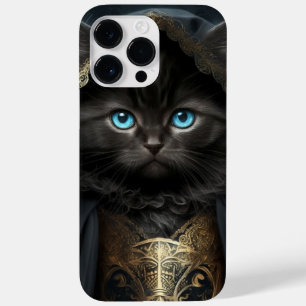 FUNDA PARA iPhone 14 PRO MAX DE Case-Mate BONITO COLOR DE AGUA GATO NEGRO CON VELO DE ORO