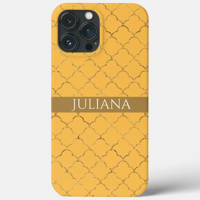 Funda De Case-Mate Para iPhone Bonito Daffodil Gold Quatrefoil Personalizado (Reverso )