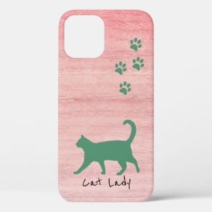 Funda Para iPhone 12 Bonito de textura de madera rosa rosada de Cat Lov