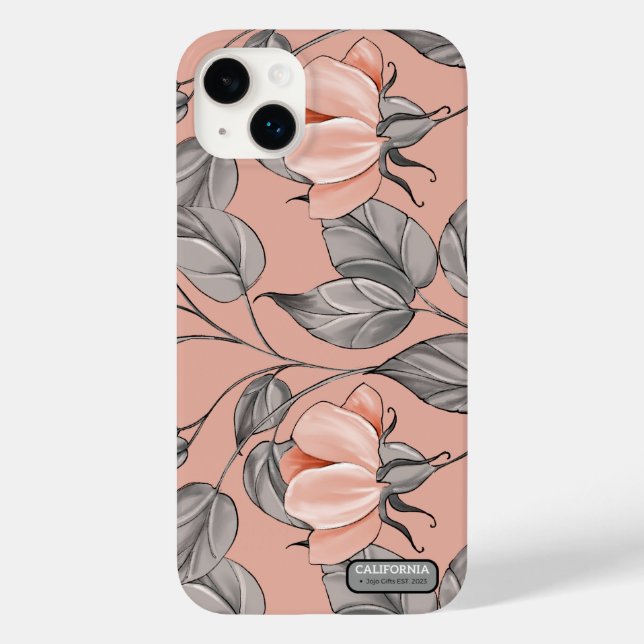 Funda De Case-Mate Para iPhone Bonito femenino elegante rosa y flor gris (Reverso )