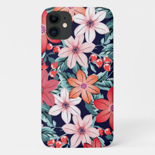 Funda Para iPhone 11 Bonito floral jardín azul marino flores rosadas gi