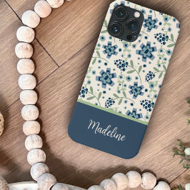 Funda Para iPhone 13 Pro Max Bonito floral Patrón azul Inespiritualidad de moda