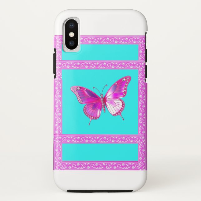 Funda De Case-Mate Para iPhone Bonito Fuschia Holographic Butterfly iPhone X Fund (Reverso)