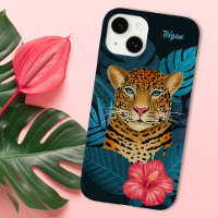 Bonito Jungle Leopard Floral Art | Azul | Nombre