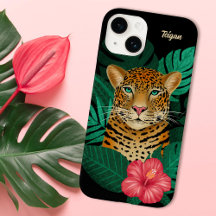 Bonito Jungle Leopard Floral Art | Negro | Nombre