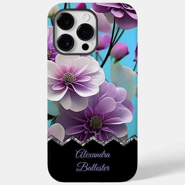 Funda De Case-Mate Para iPhone Bonito Lilac Púrpura Flores rosadas azul (Reverso )