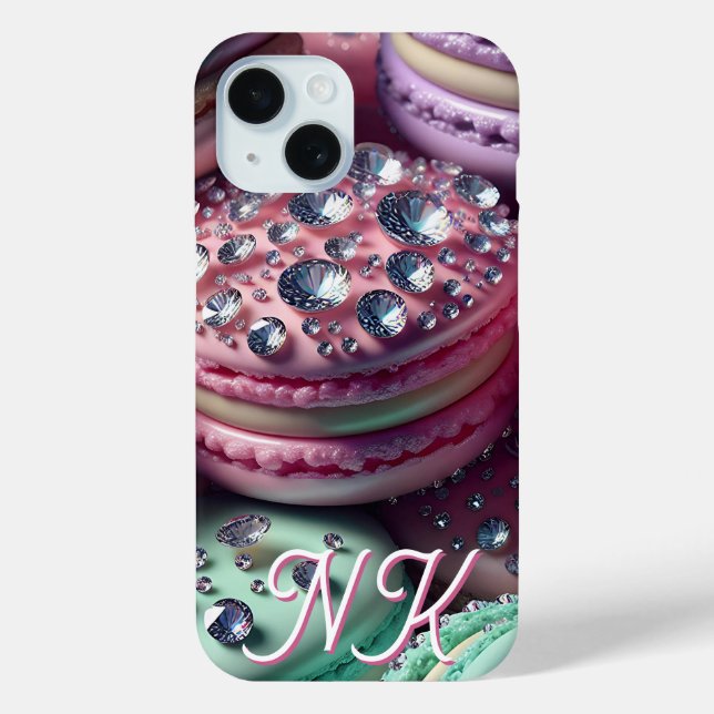 Funda De Case-Mate Para iPhone Bonito Macaron Bling Monogrammed (Reverso )