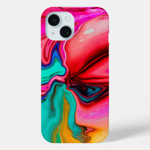 Funda Para iPhone 15 Bonito Moderna Color De Agua De Mármol Rosa Azul