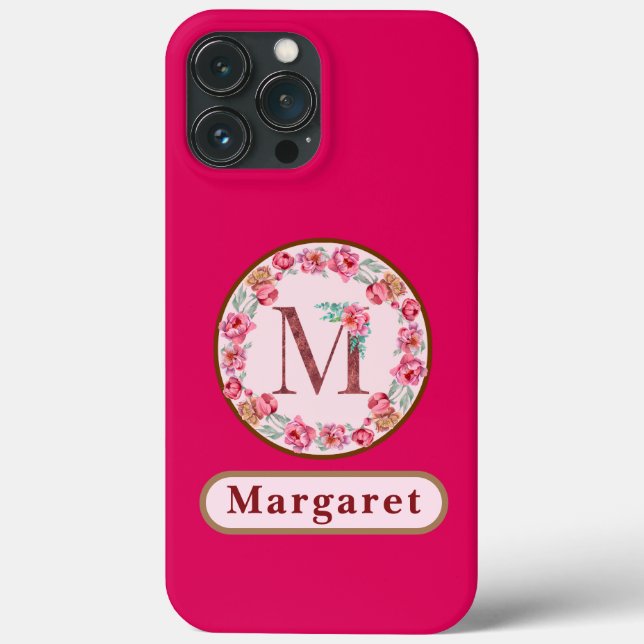 Funda De Case-Mate Para iPhone Bonito Monograma M Floral (Reverso )