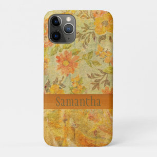 Funda Para iPhone 11 Pro Bonito Nombre Floral Watercolor Naranja Brown