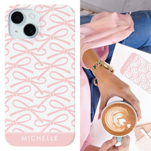 Funda Para iPhone 15 Bonito Rosa Bow Nombre personalizado Rosa