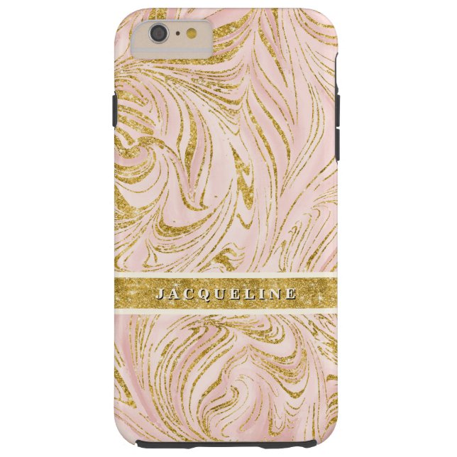 Funda De Case-Mate Para iPhone Bonito Rosa Faux Gold Purpurina Marble Pattern Art (Reverso)