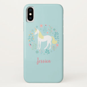 Funda Para iPhone X Bonito, unicornio y flores personalizadas