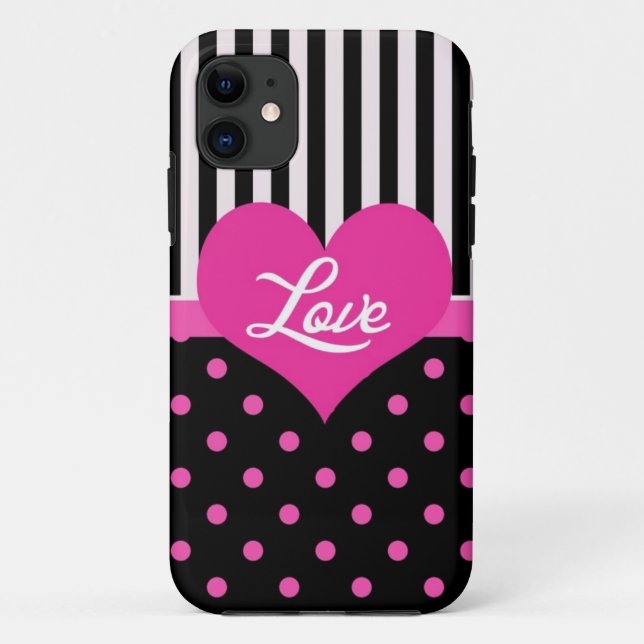 Funda De Case-Mate Para iPhone Bonitos, dulces, elegantes puntos de polka rosa (Reverso)
