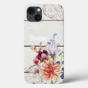 Funda Para iPhone 13 Bonjour moda de fondo francesa de estilo rústico