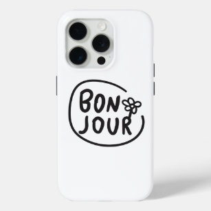 Funda Para iPhone 15 Pro Bonjour Sencillo y moderno saludo francés floral