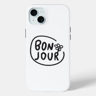 Funda Para iPhone 15 Mini Bonjour Sencillo y moderno saludo francés floral