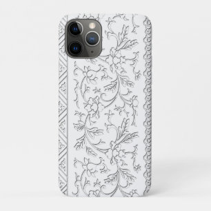 Funda Para iPhone 11 Pro Borde de de escoba floral blanco de estilo chino v