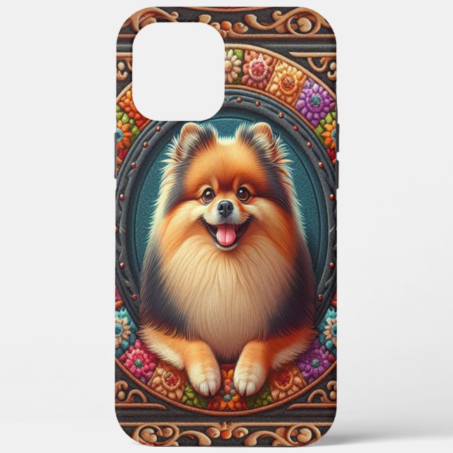 Funda De Case-Mate Para iPhone Borde elegante de colores florales de perro de Pom (Reverso )