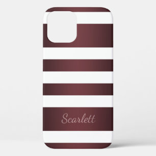 Funda Para iPhone 12 Borgoña gris blanco rojo rayado