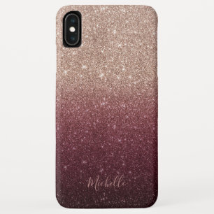 Funda Para iPhone XS Max Borgoña moderna y Rosa Purpurina Ombre