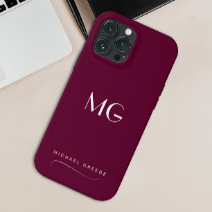 Funda Para iPhone 13 Pro Max Borgoña Monogramada Minimalista de nombre