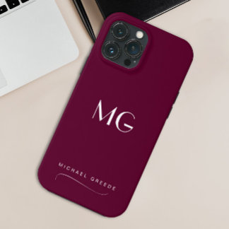 Funda Para iPhone 13 Pro Max Borgoña Monogramada Minimalista de nombre