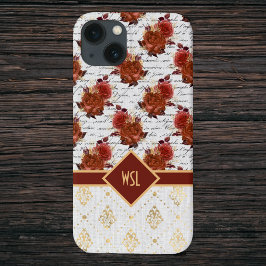 Funda Para iPhone 13 Borgoña romántica y Rosas de Rubor en Damasco de o