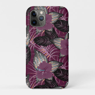 Funda Para iPhone 11 Pro Borgoña Tropical Hibiscus Floral